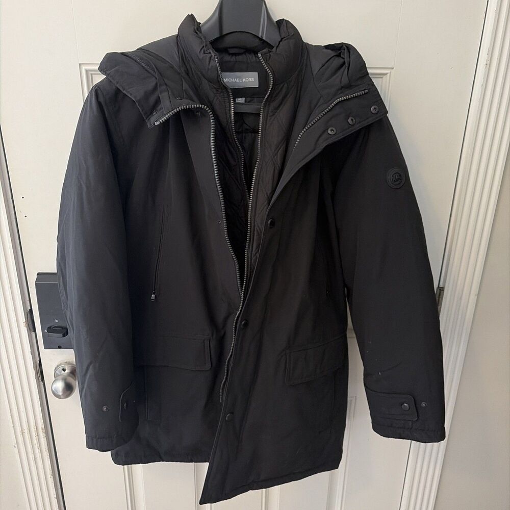 Michael Kors Men's Black Hooded Bib Snorkel Parka Coat Jacket Size XL